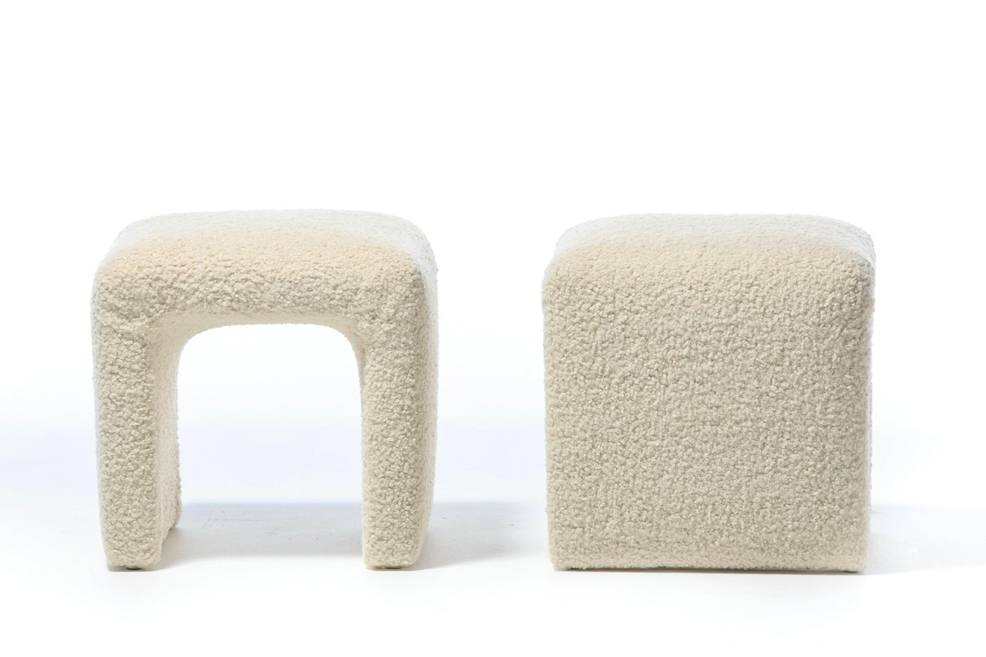 Pair of Waterfall Benches Newly Upholstered in Ivory White Bouclé, circa 1970s In Good Condition For Sale In Saint Louis, MO