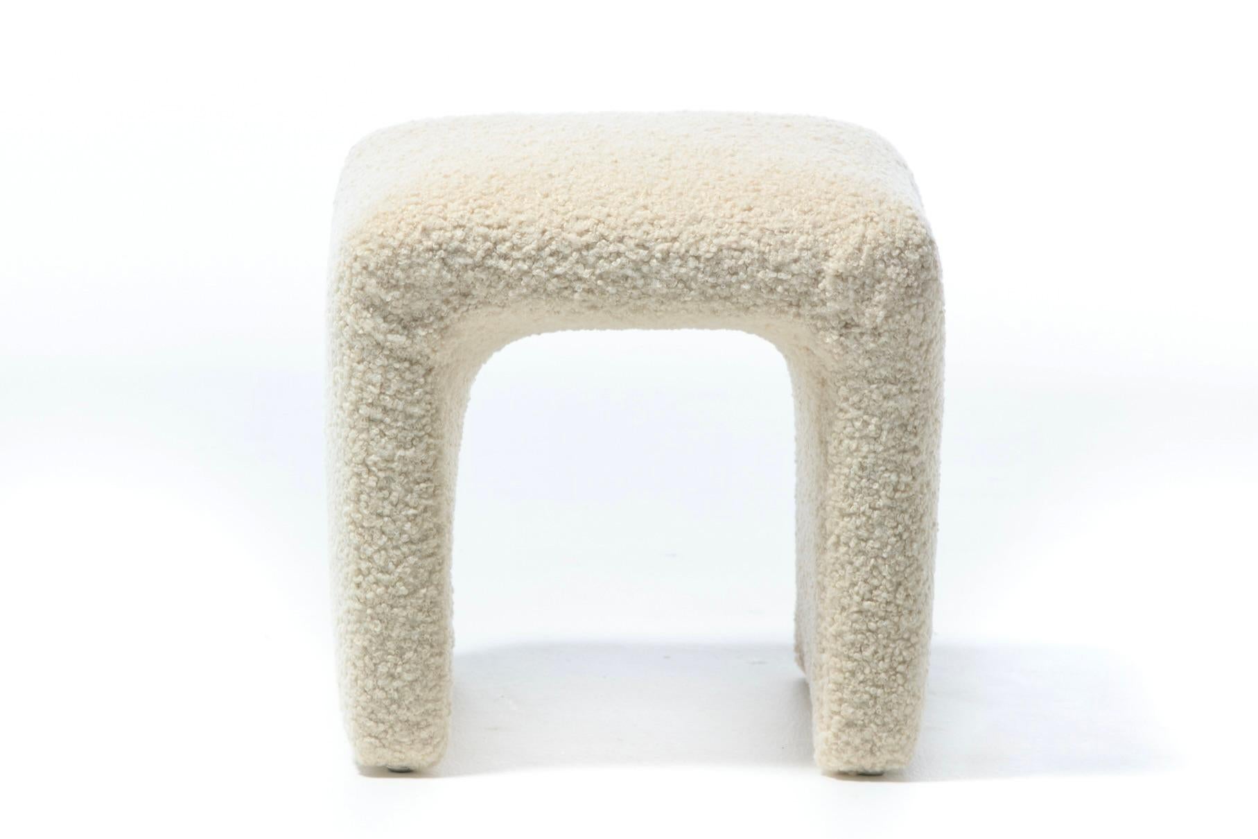Pair of Waterfall Benches Newly Upholstered in Ivory White Bouclé, circa 1970s For Sale 2
