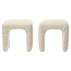 Pair of Waterfall Benches Newly Upholstered in Ivory White Bouclé, circa 1970s