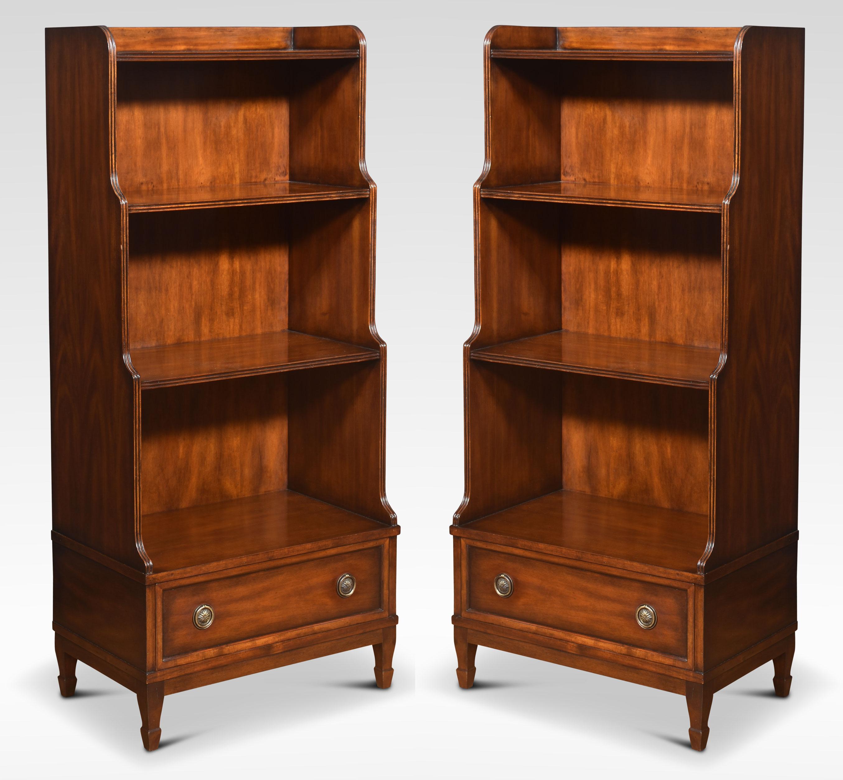 British Pair of waterfall bookcases For Sale