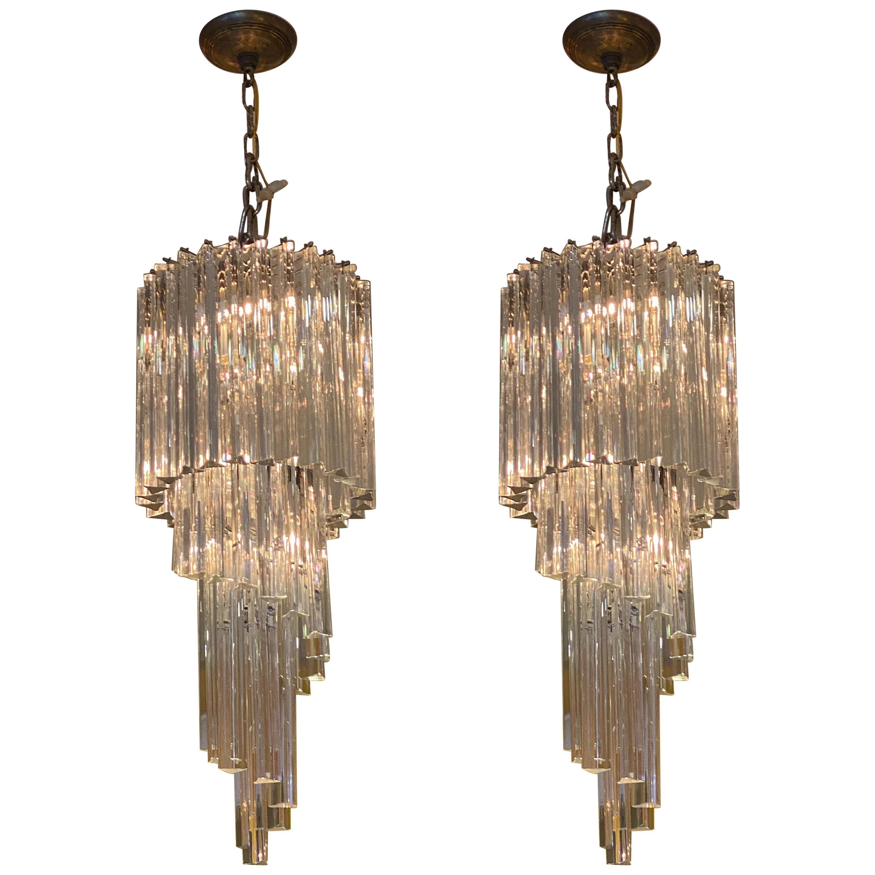 Pair of Waterfall Chandeliers by Camer Company Italy For Sale