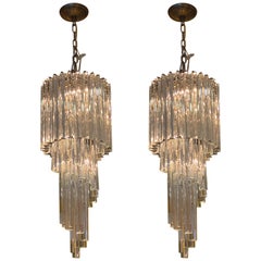 Retro Pair of Waterfall Chandeliers by Camer Company Italy