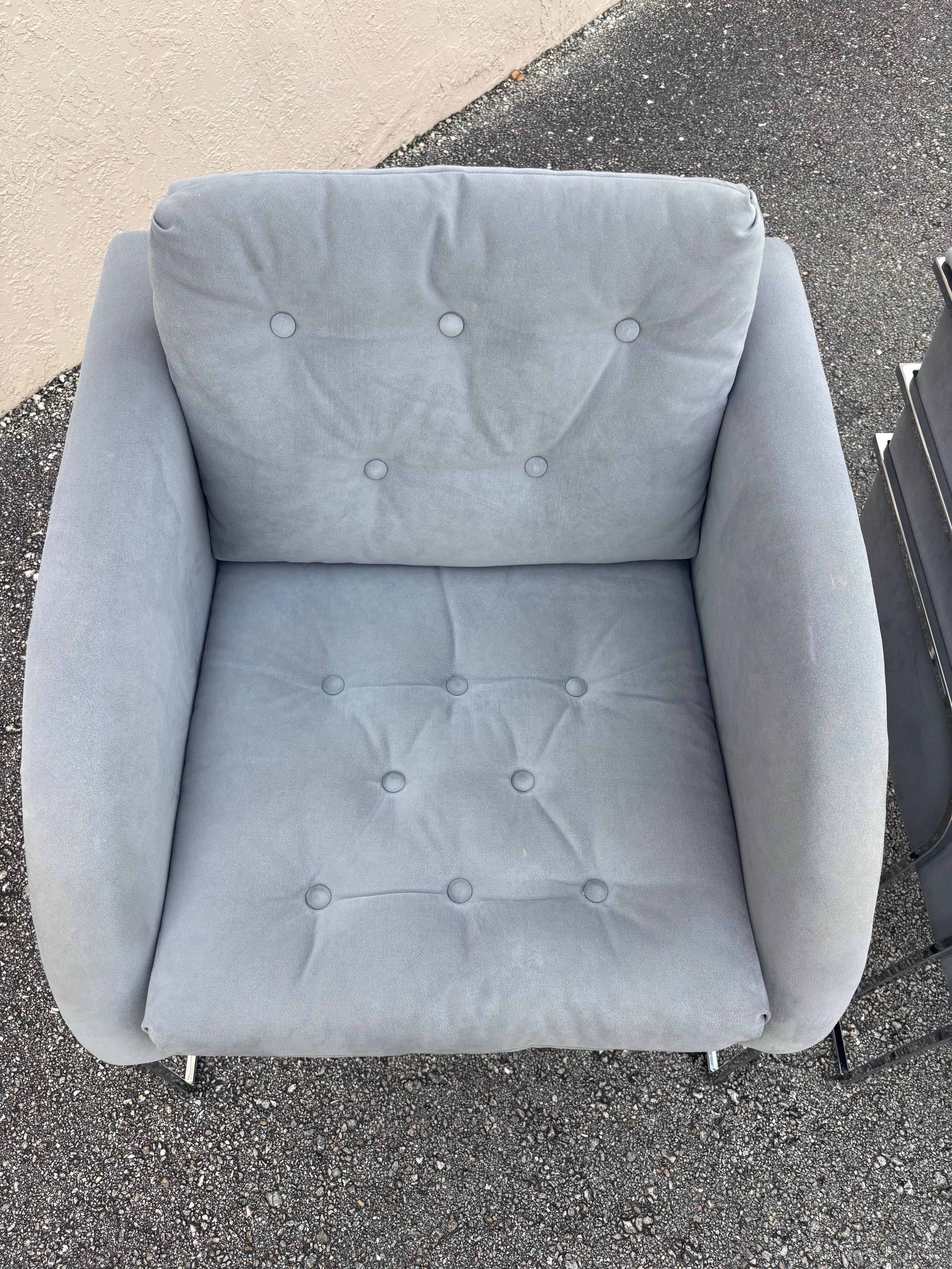 Tissu d'ameublement Paire de chaises longues en chrome avec cascade, George Mergenov pour Weiman/Warren Lloyd en vente