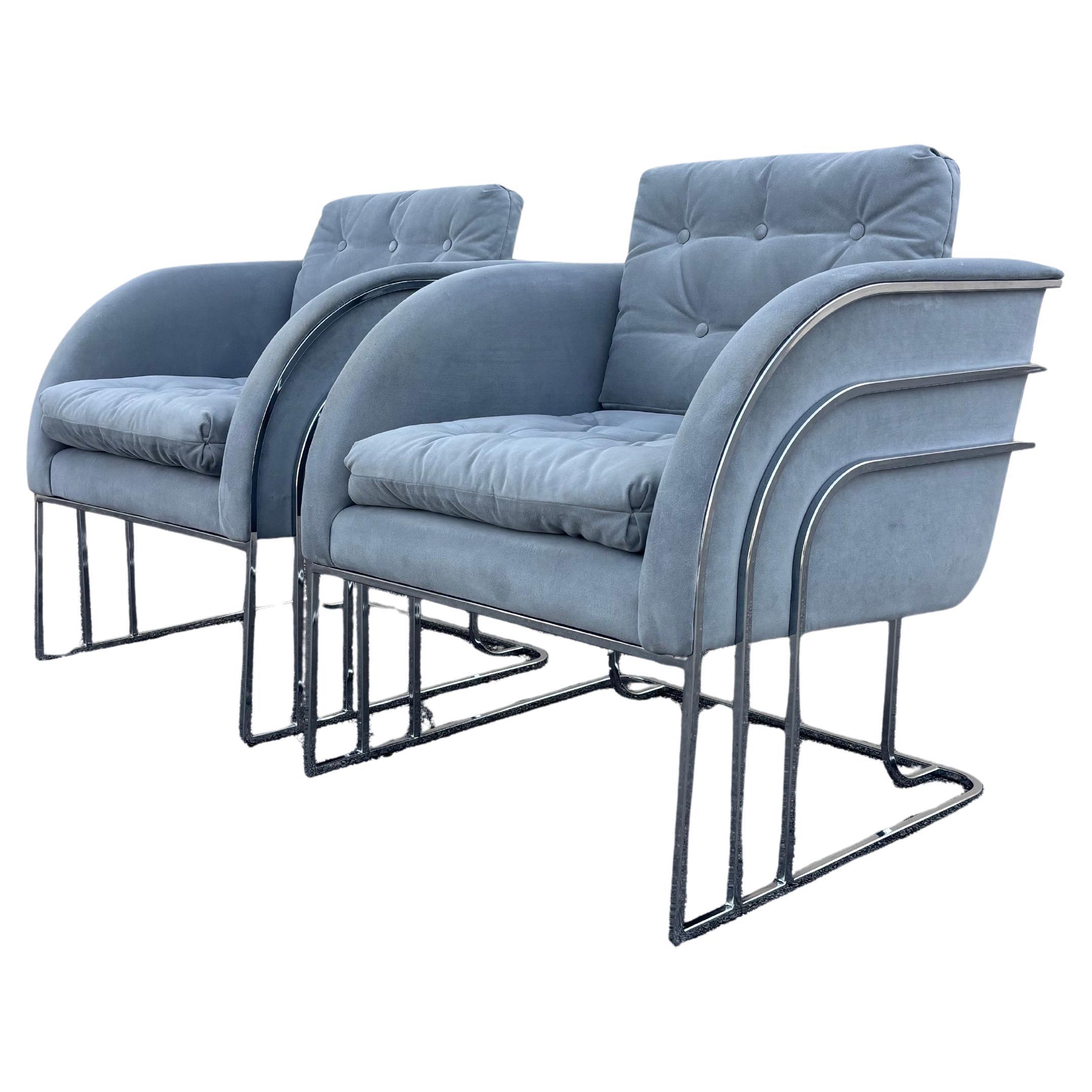 Pair of Waterfall Chrome Lounge Chairs, George Mergenov for Weiman/Warren Lloyd