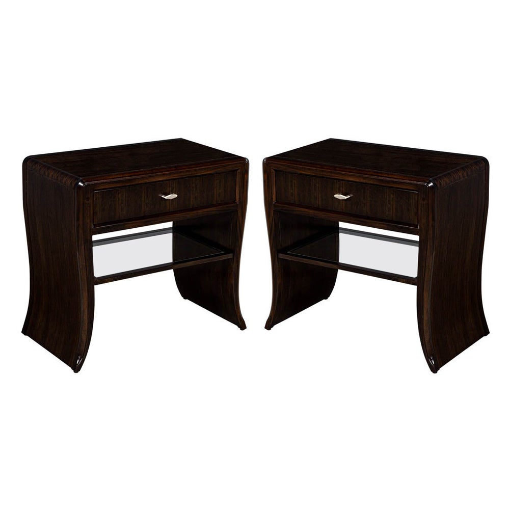 Pair of Waterfall Mozambique and Mahogany End Tables
