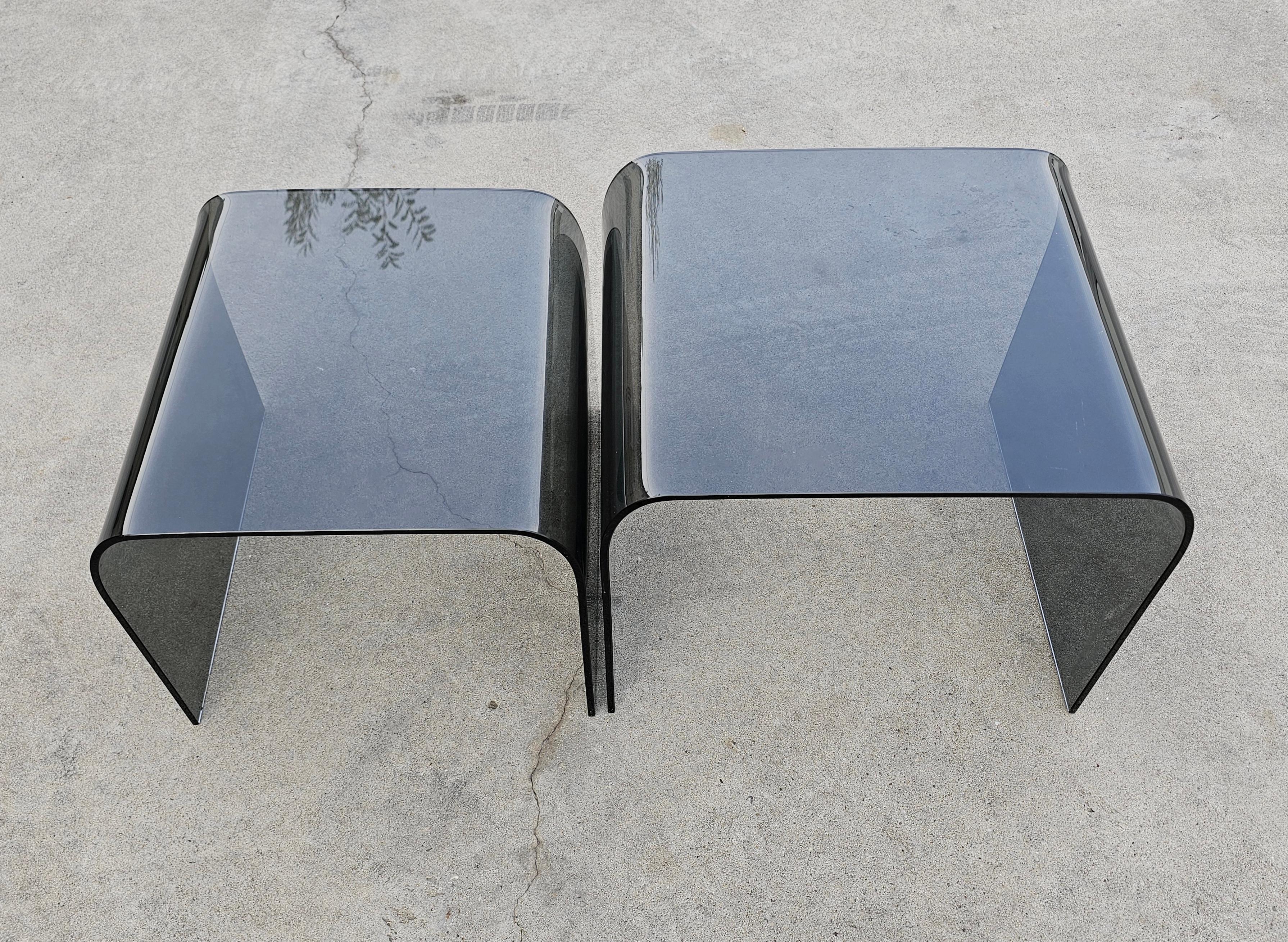 Glass Pair of Waterfall Nesting Tables done in tinted glass attr. to FIAM, Italy 1980s For Sale