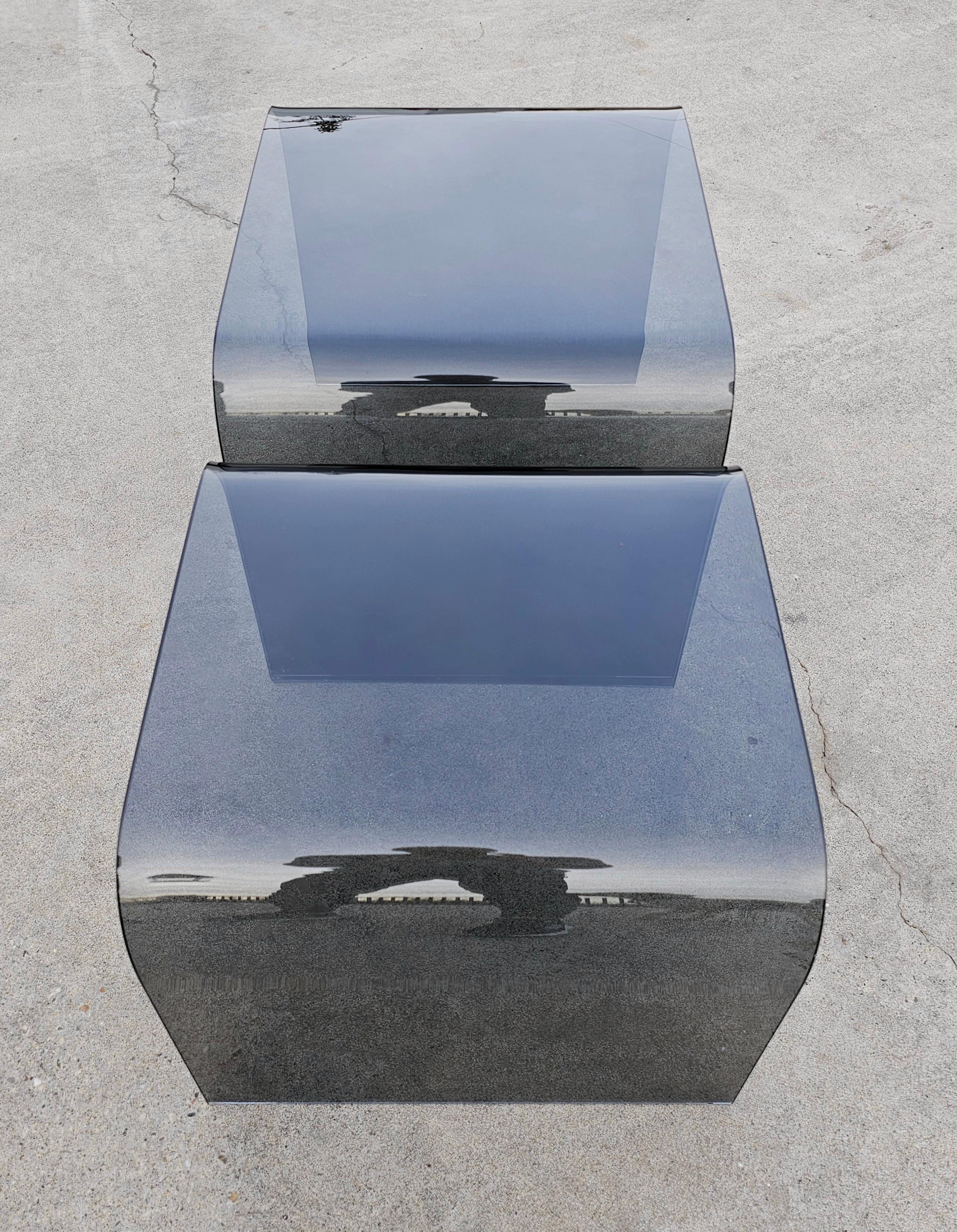 Pair of Waterfall Nesting Tables done in tinted glass attr. to FIAM, Italy 1980s For Sale 1