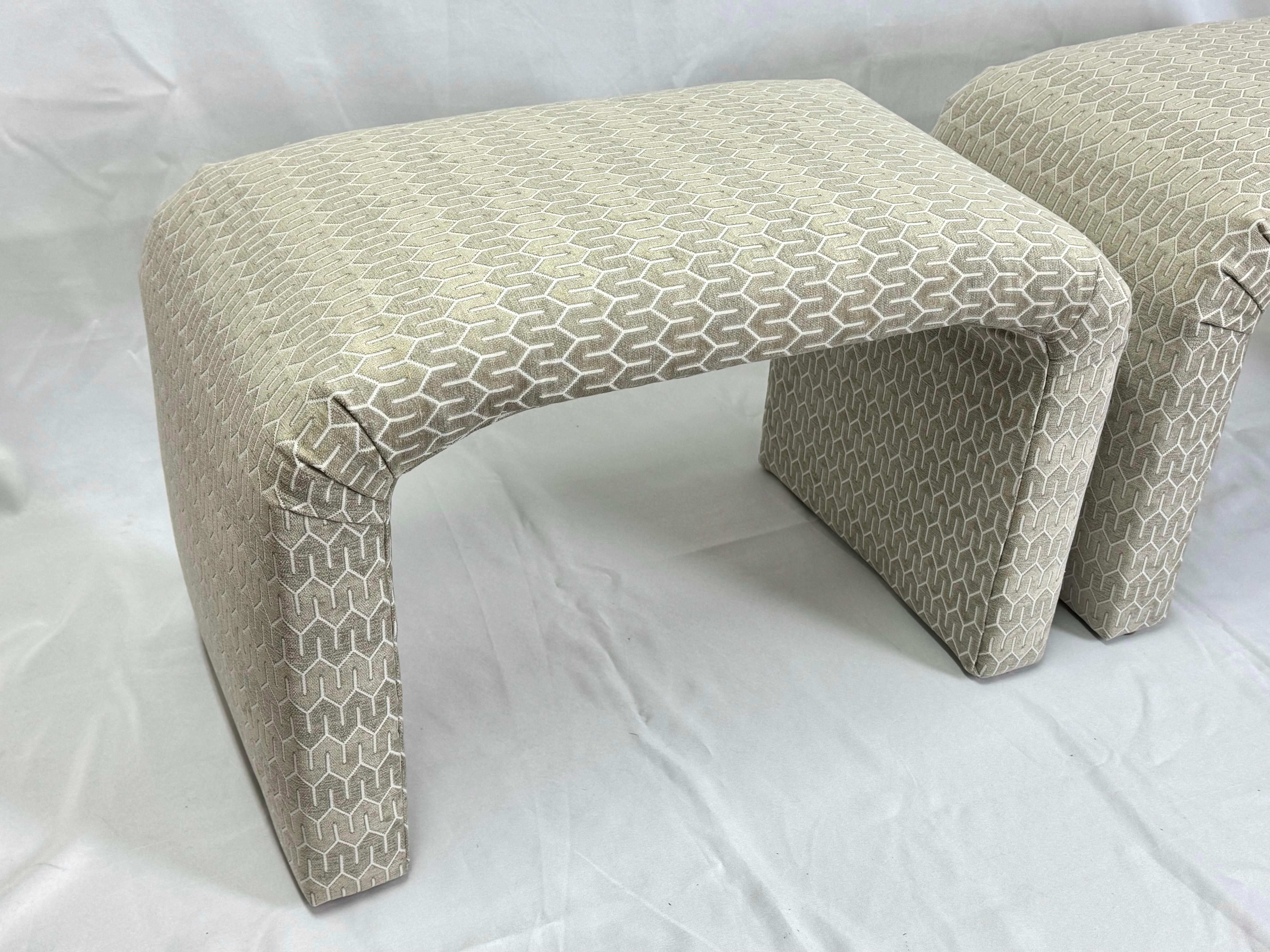 Pair of Waterfall Ottomans in Cream For Sale 13