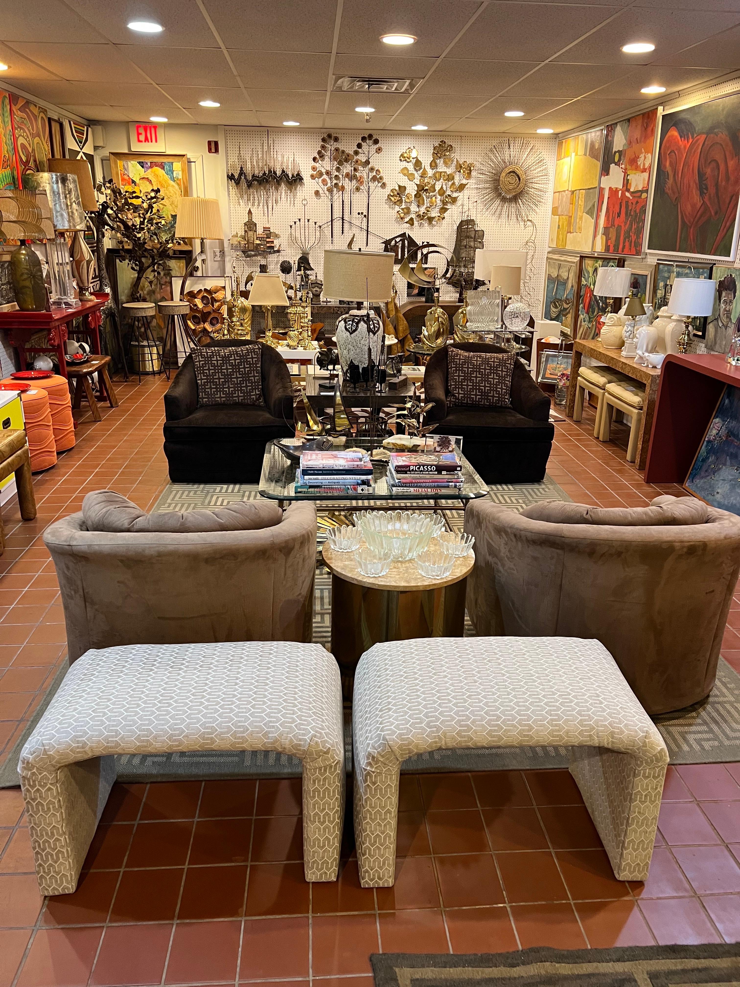 Post-Modern Pair of Waterfall Ottomans in Cream For Sale