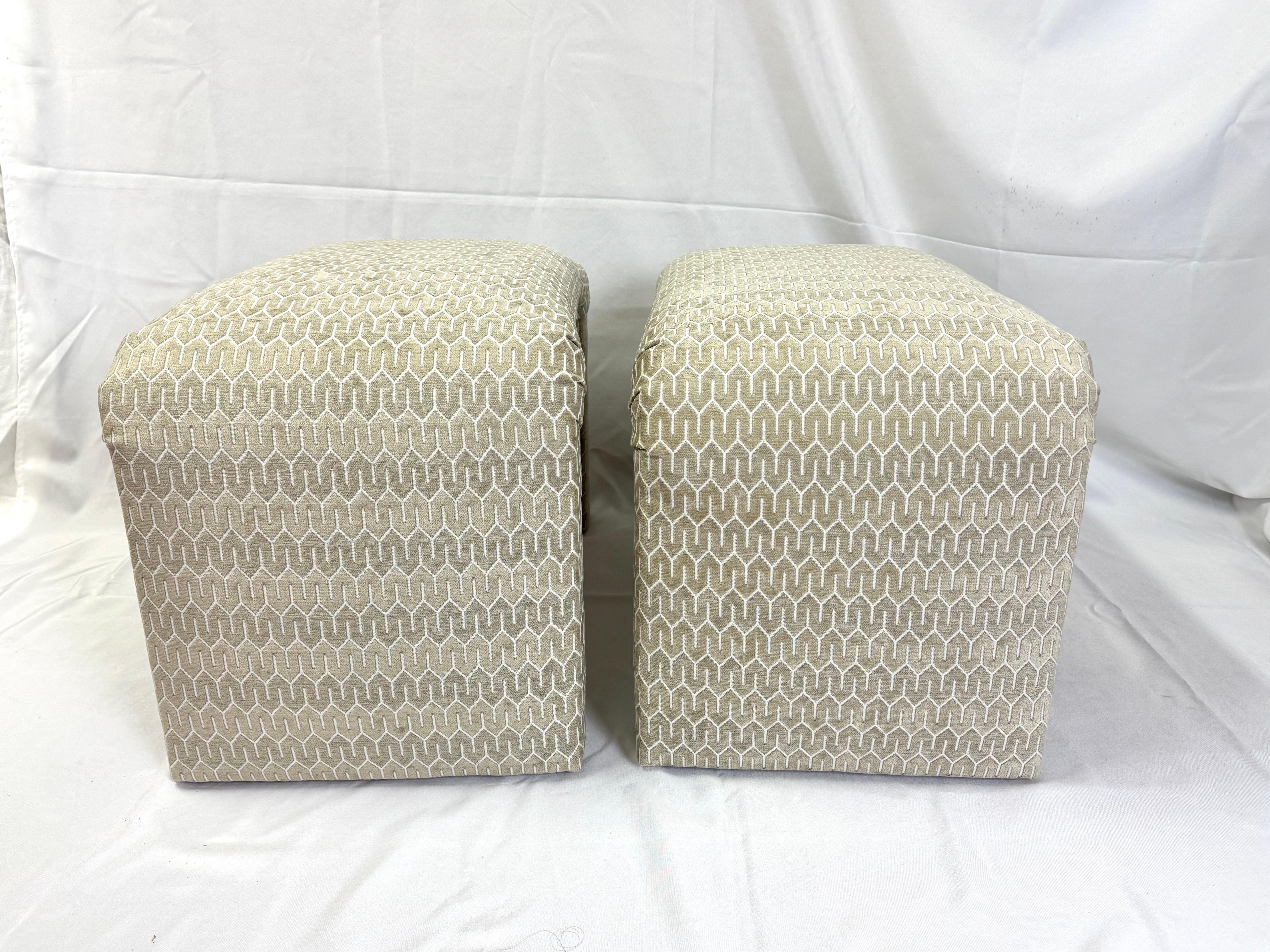 Pair of Waterfall Ottomans in Cream For Sale 1