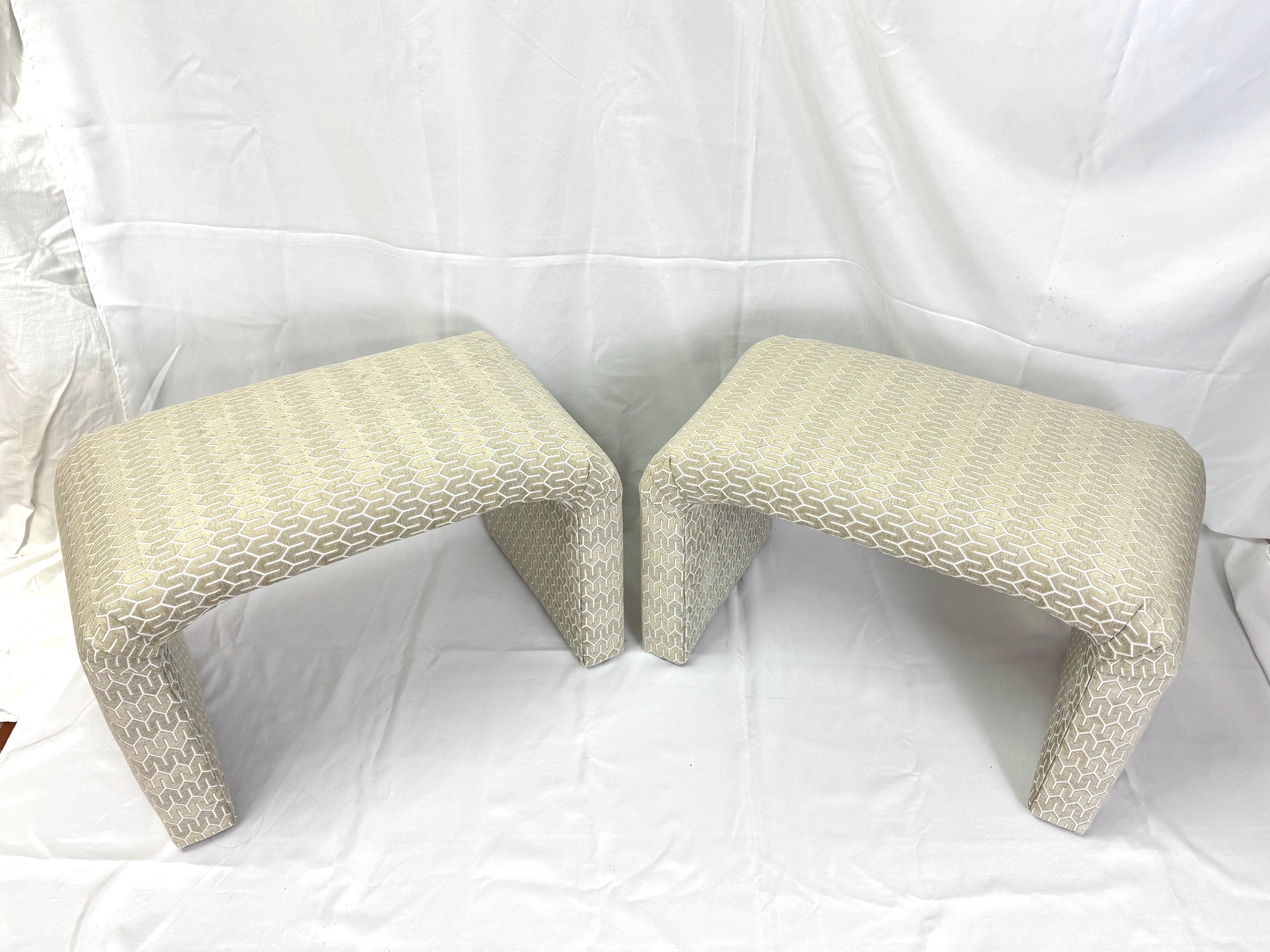 Pair of Waterfall Ottomans in Cream For Sale 2