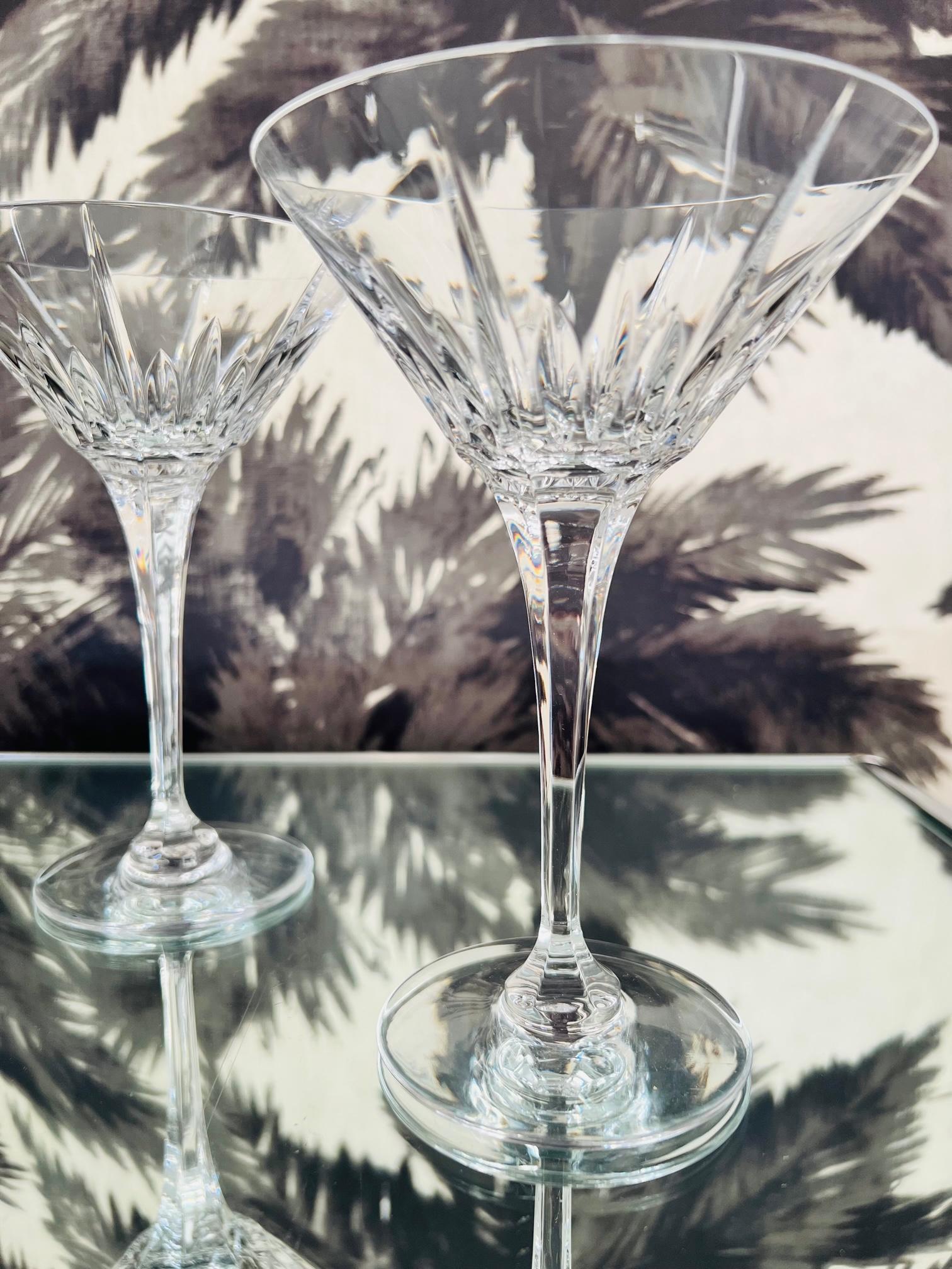 Faceted Pair of Waterford Crystal Martini Glasses, Lismore Series, circa 1990's