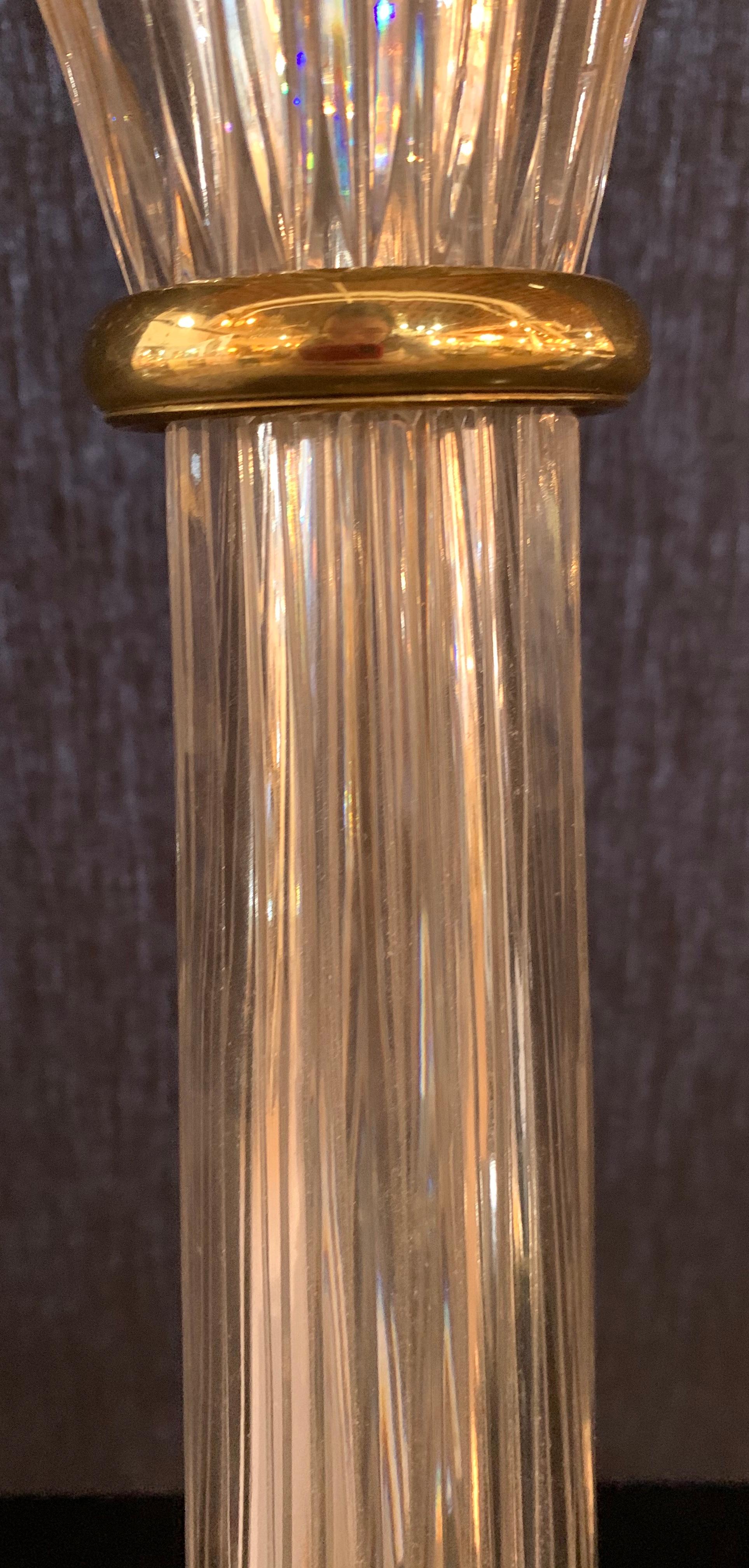 Metal Pair of Waterford Hollywood Regency Style Column Form Table Lamps