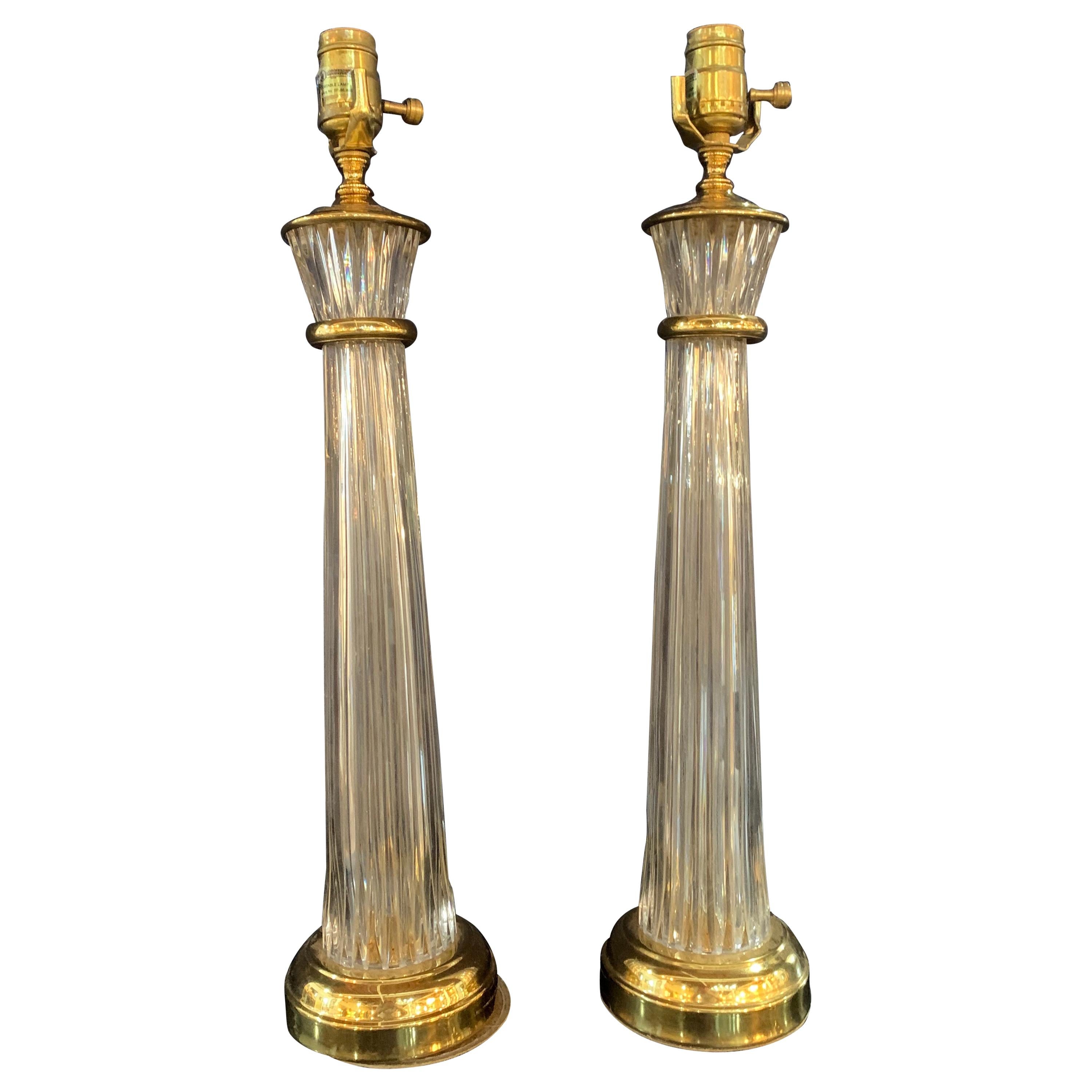 Pair of Waterford Hollywood Regency Style Column Form Table Lamps