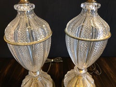 Pair of Waterford Style Crystal Lead Urn Form Finely Cut Table Lamps
