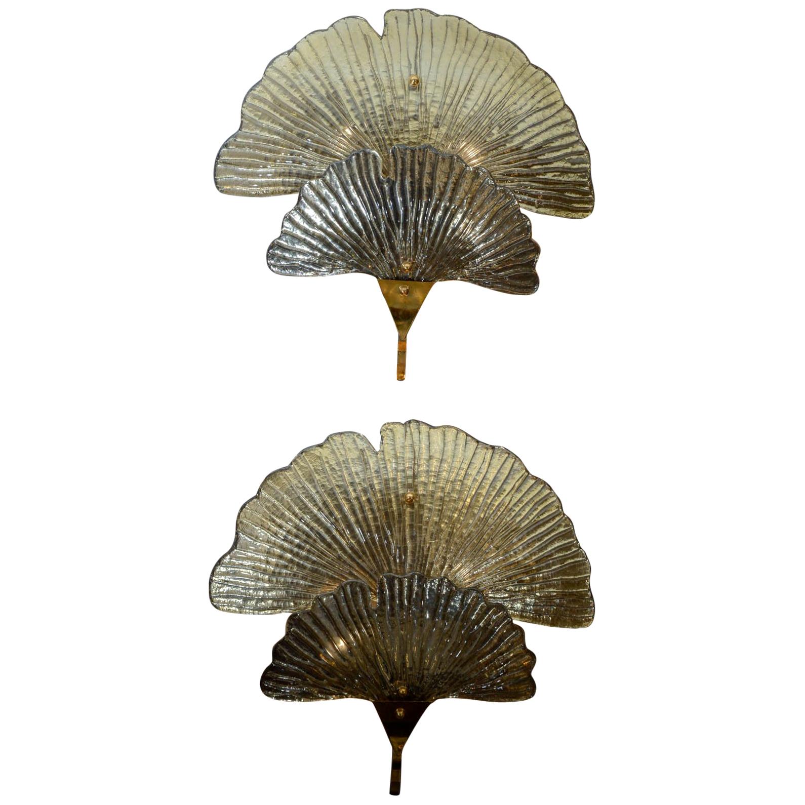 Pair of Water Lily Murano Glass Sconces