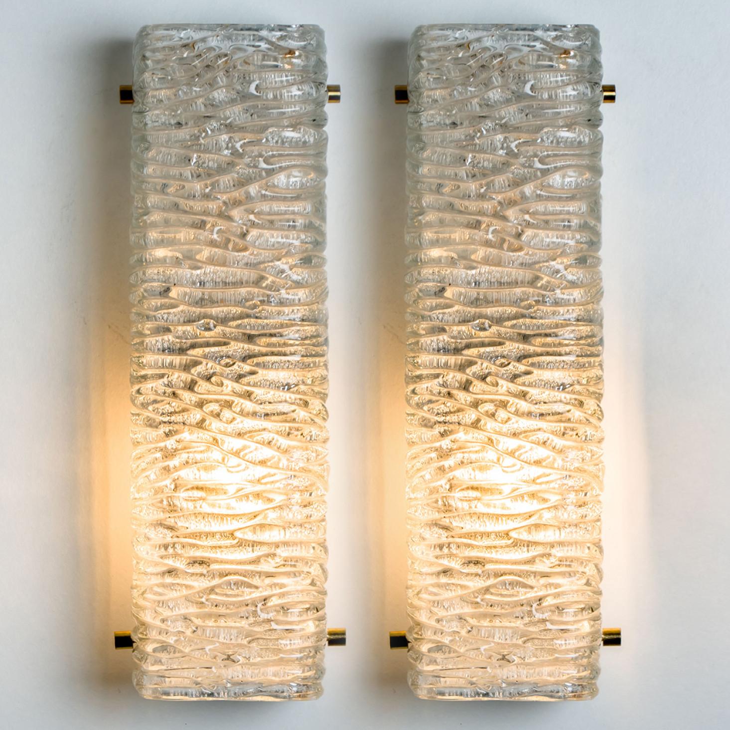 Pair of Wave Glass Gold Wall Light Kalmar, 1970s For Sale 2