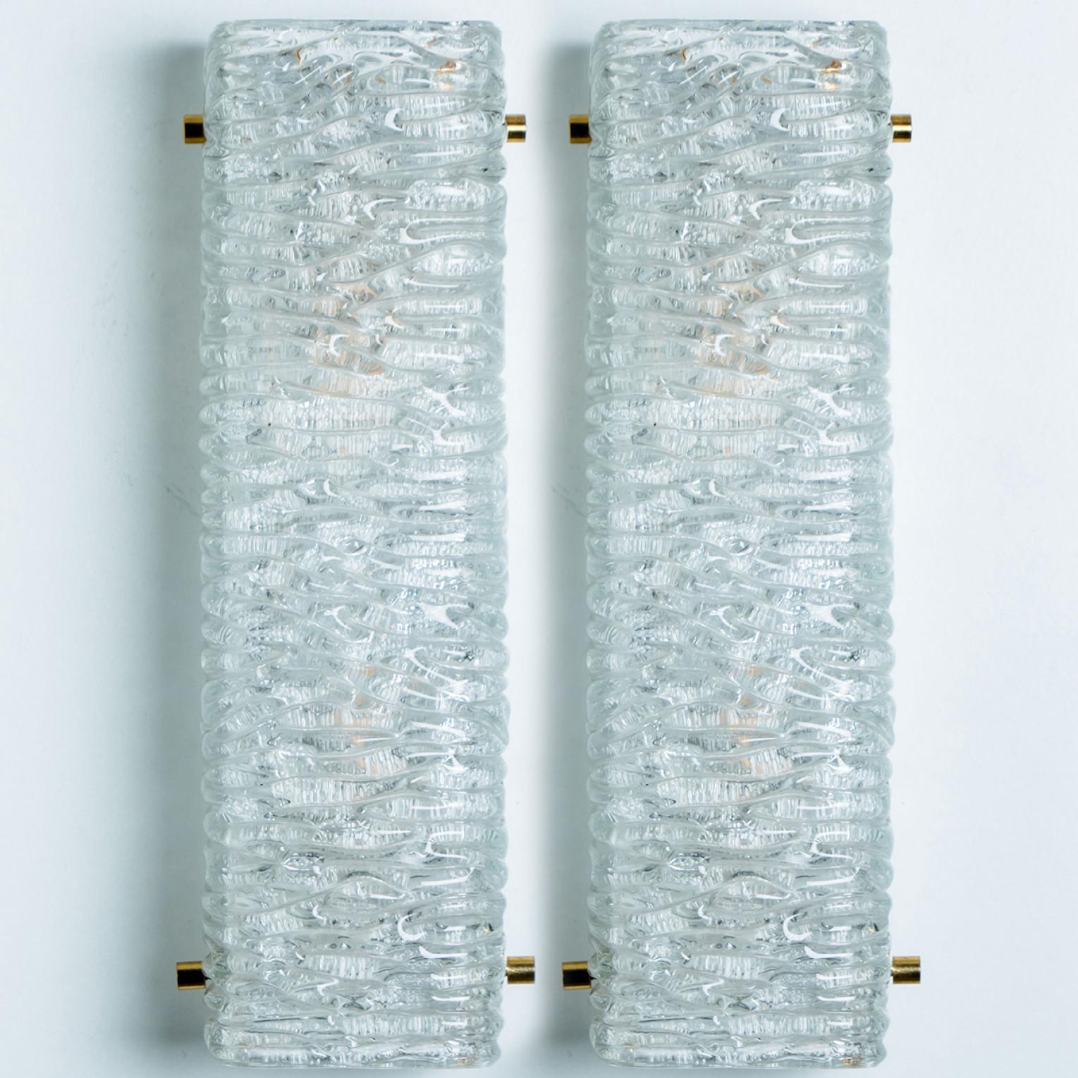 Pair of Wave Glass Gold Wall Light Kalmar, 1970s For Sale 3