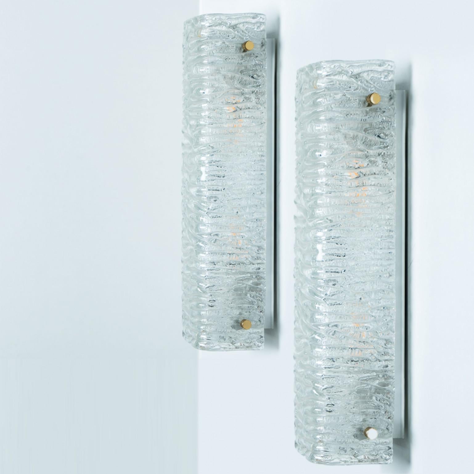 Pair of Wave Glass Gold Wall Light Kalmar, 1970s For Sale 4