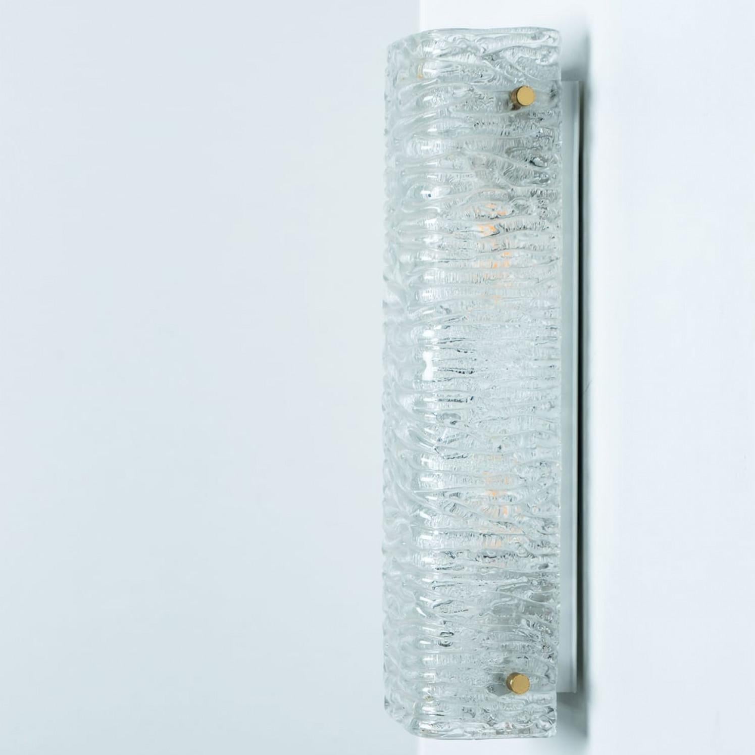 Mid-Century Modern Pair of Wave Glass Gold Wall Light Kalmar, 1970s For Sale