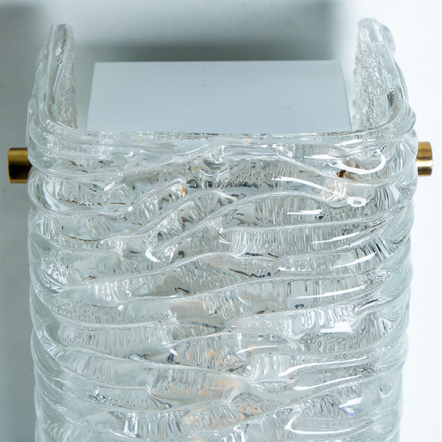 German Pair of Wave Glass Gold Wall Light Kalmar, 1970s For Sale