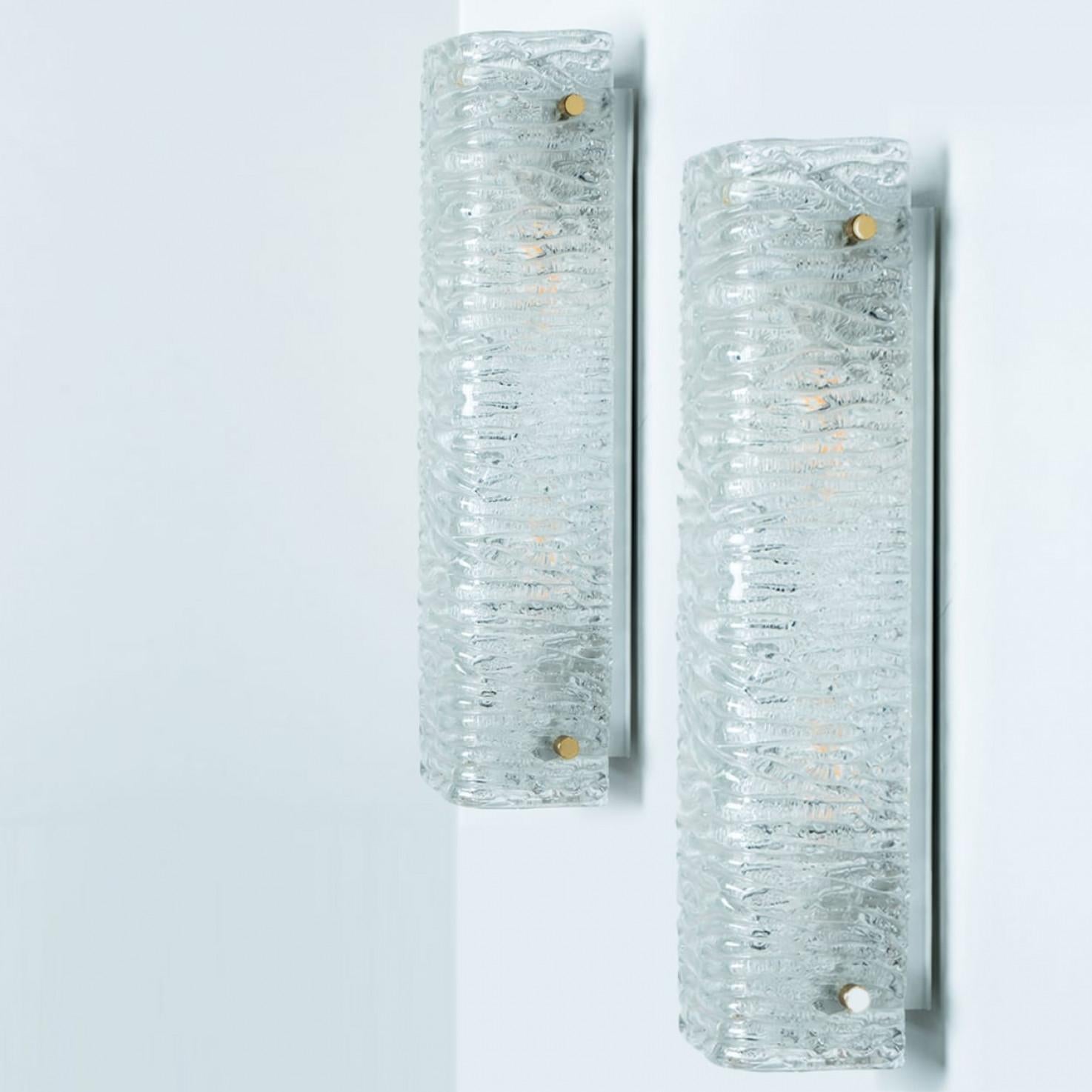 German Pair of Wave Glass Gold Wall Light Kalmar, 1970s For Sale