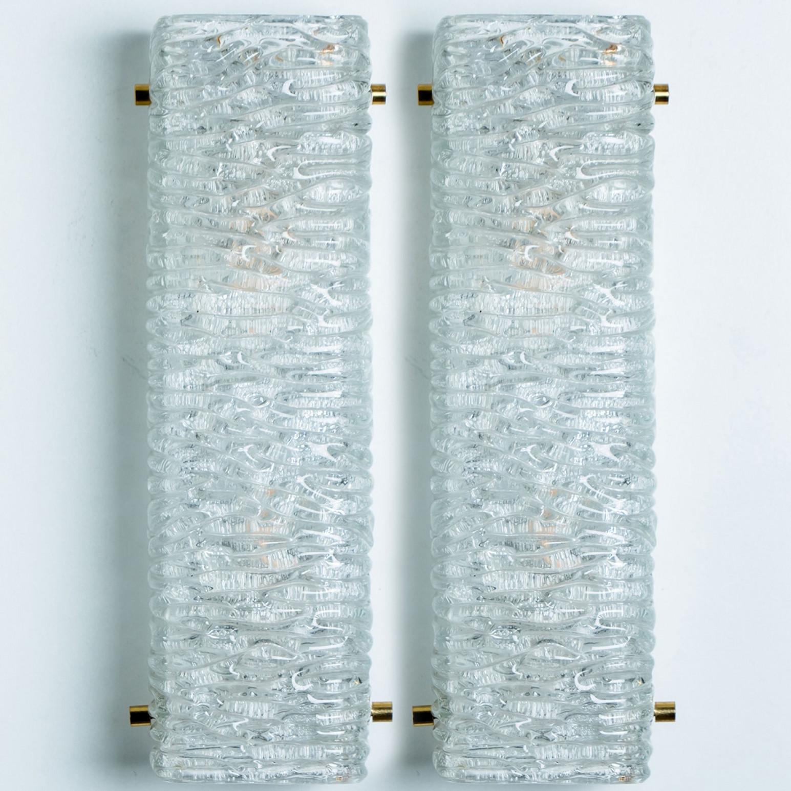 Other Pair of Wave Glass Gold Wall Light Kalmar, 1970s For Sale