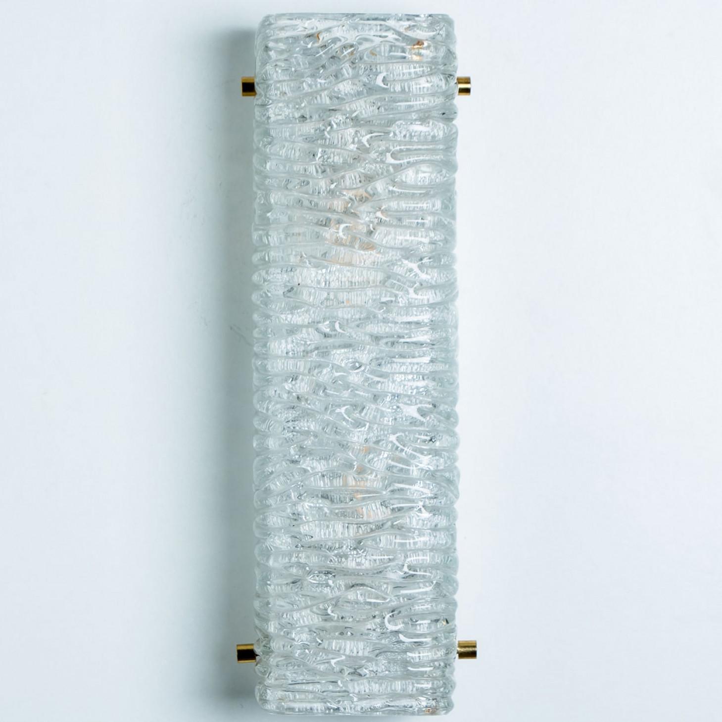Pair of Wave Glass Gold Wall Light Kalmar, 1970s In Good Condition For Sale In Rijssen, NL