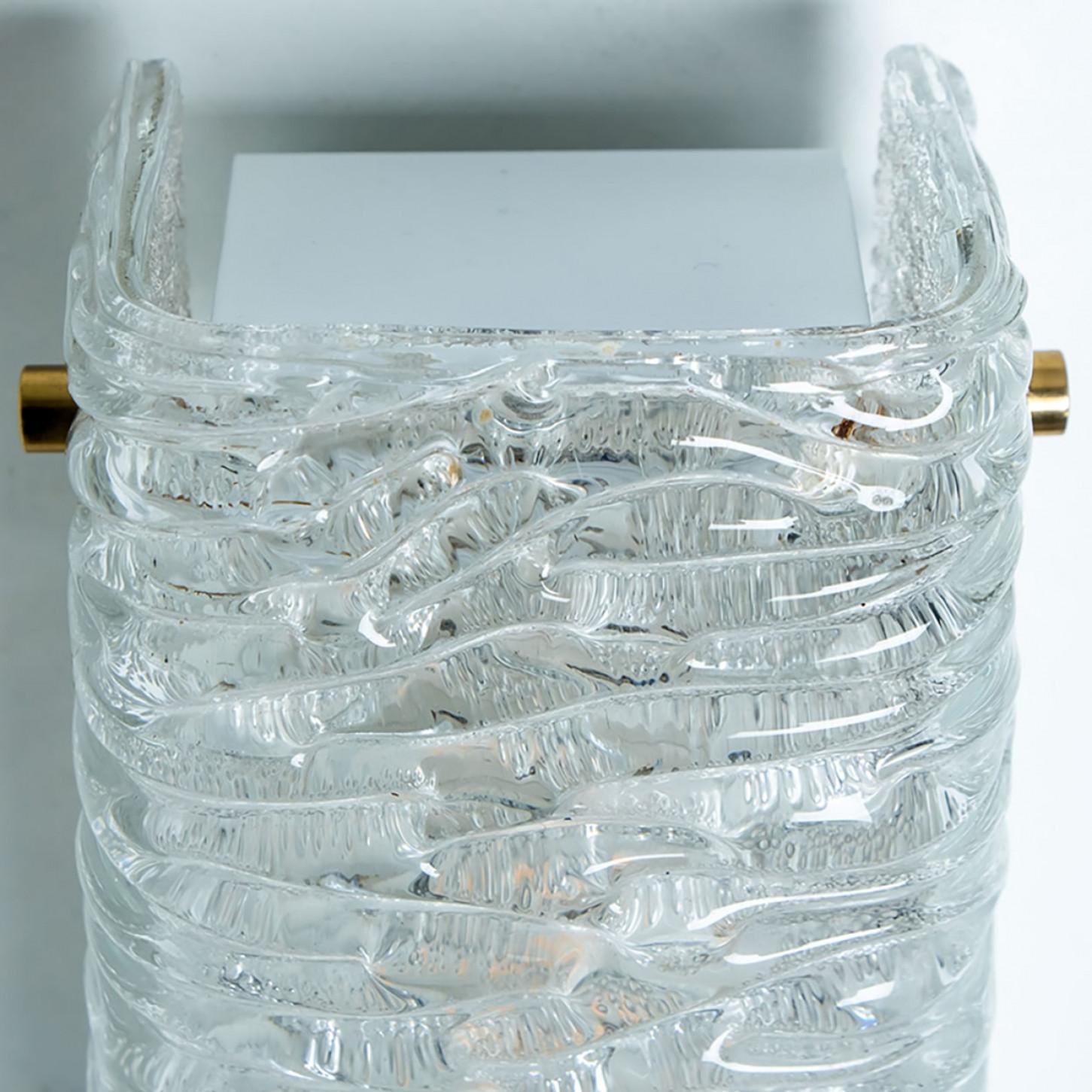 20th Century Pair of Wave Glass Gold Wall Light Kalmar, 1970s For Sale