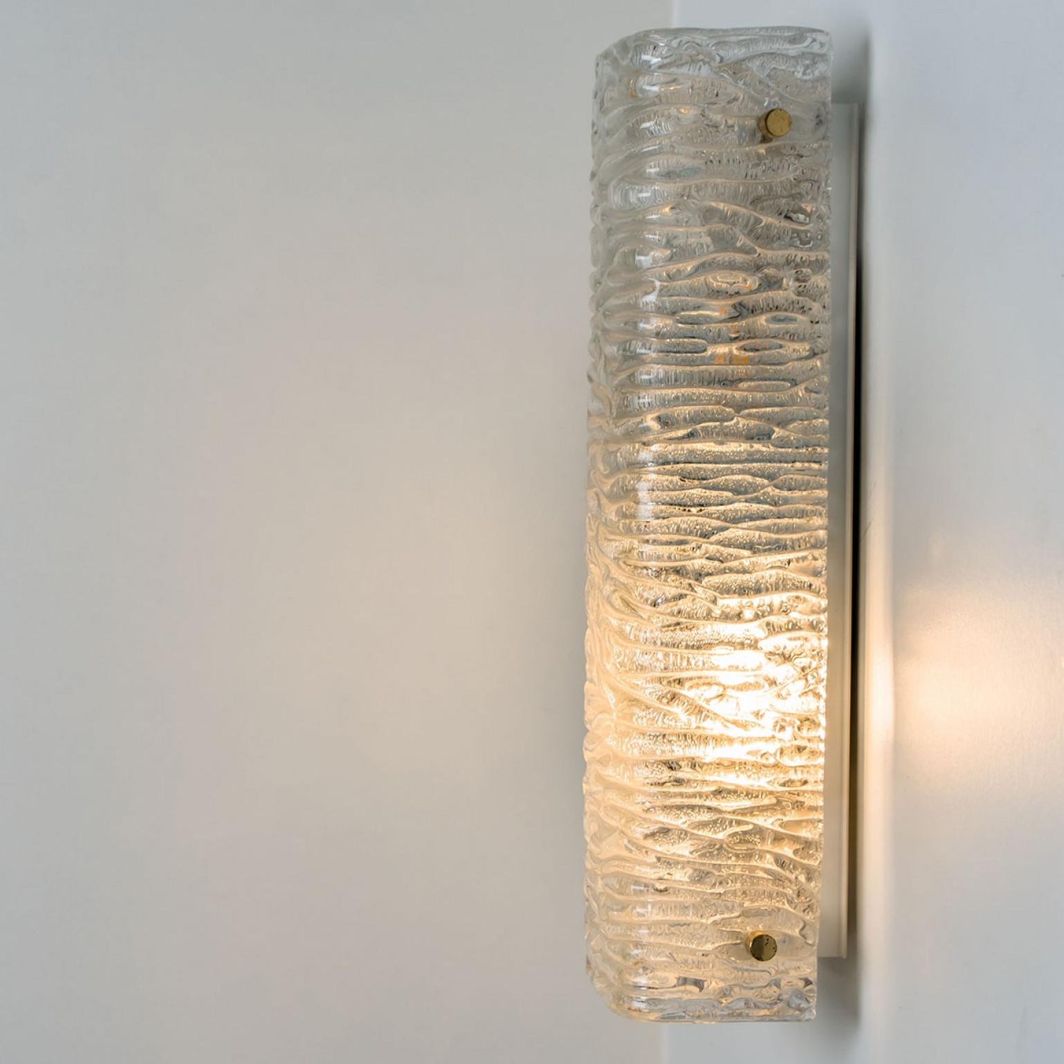 Metal Pair of Wave Glass Gold Wall Light Kalmar, 1970s For Sale
