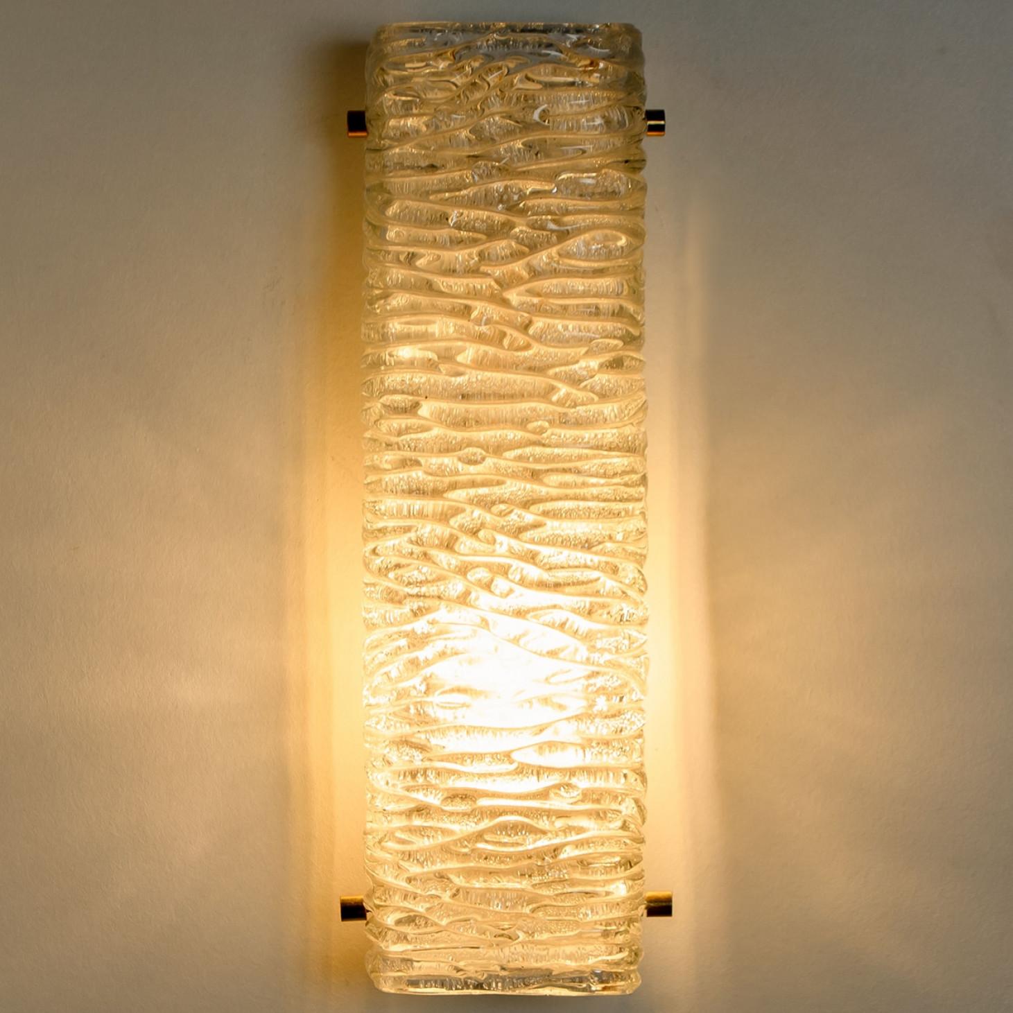 Pair of Wave Glass Gold Wall Light Kalmar, 1970s For Sale 1