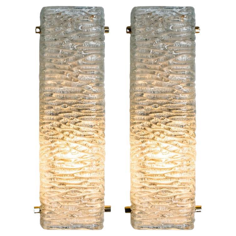 Pair of Wave Glass Gold Wall Light Kalmar, 1970s