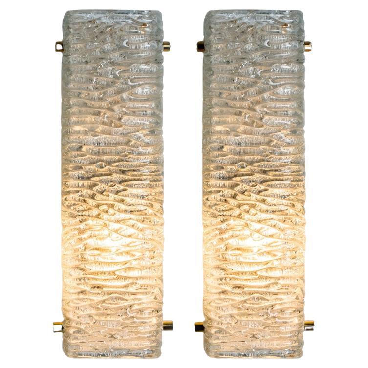 Pair of Wave Glass Gold Wall Light Kalmar, 1970s For Sale