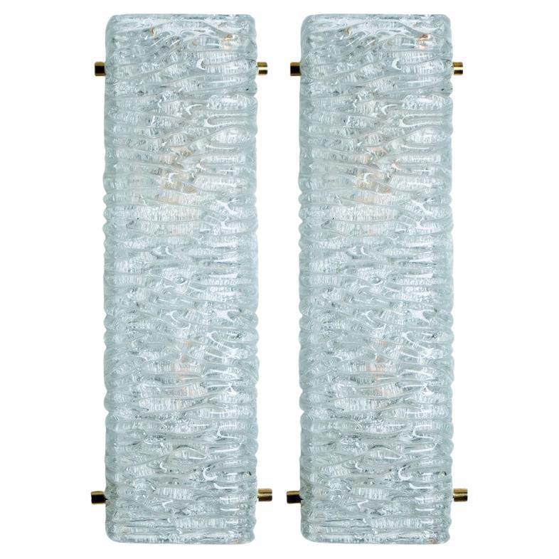 Pair of Wave Glass Gold Wall Light Kalmar, 1970s