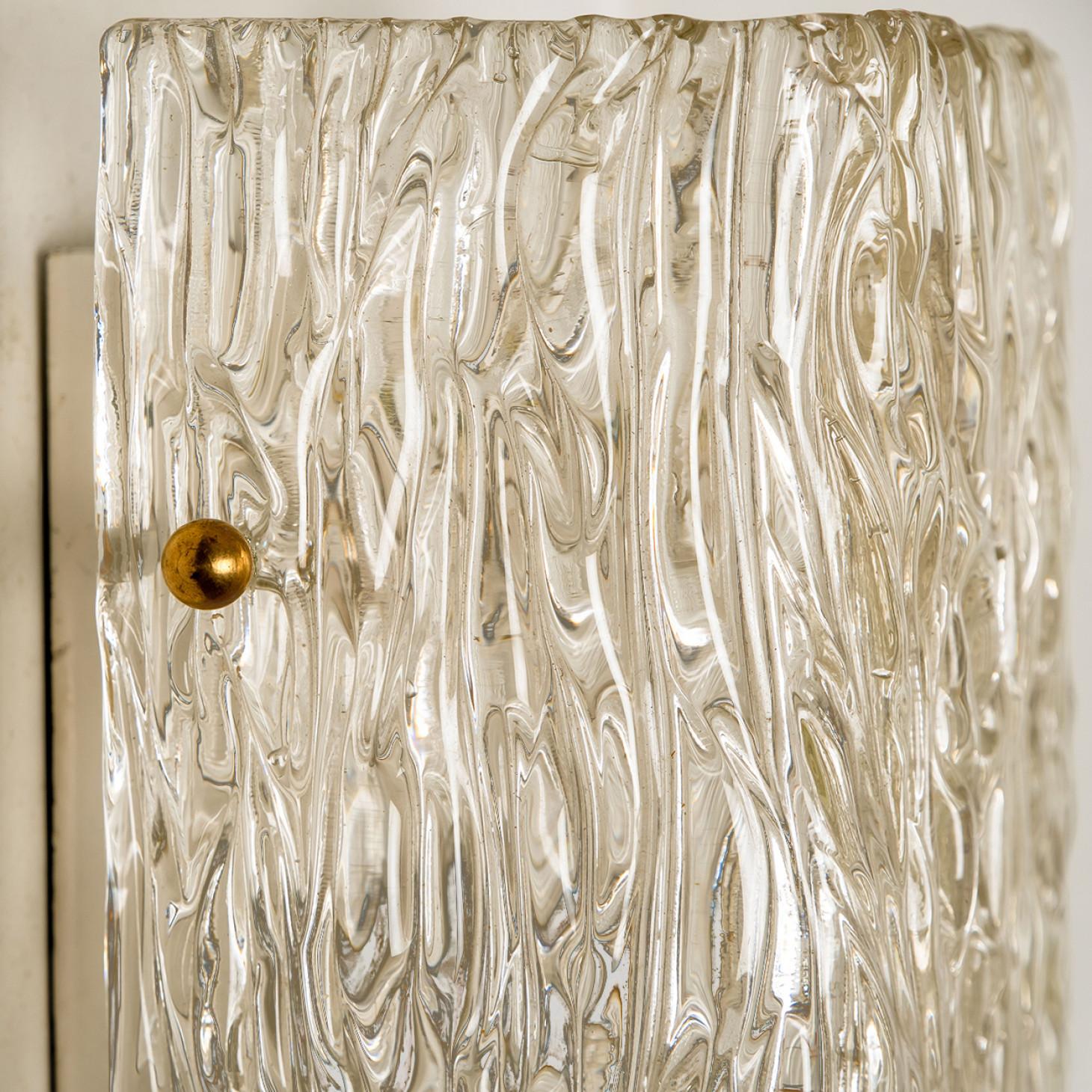 Pair of Wave Textured Glass Gold Wall Lights Kalmar, 1970s For Sale 4