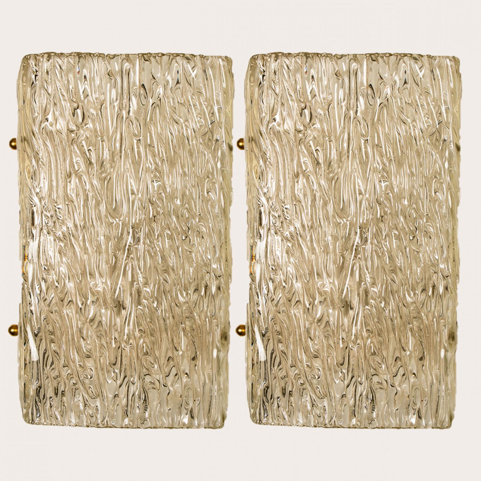 Pair of Wave Textured Glass Gold Wall Lights Kalmar, 1970s For Sale 5