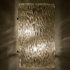Pair of Wave Textured Glass Gold Wall Lights Kalmar, 1970s