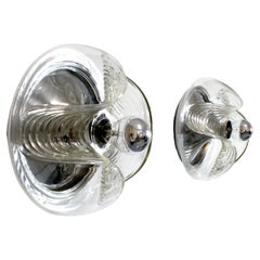 Pair of "Wave" wall/ceiling sconces with chrome-plated metal frame glass