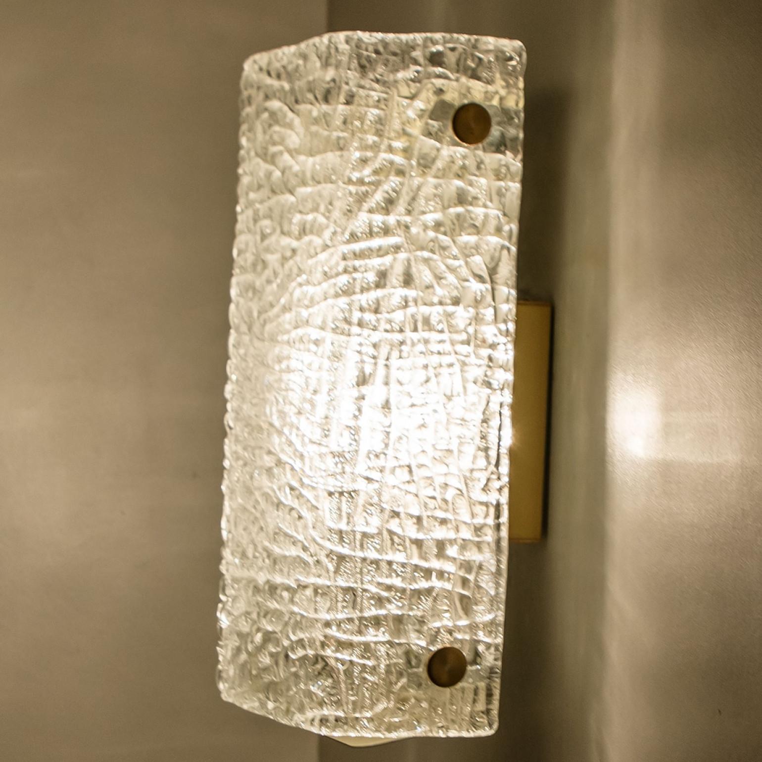Pair of Waved Glass Gold Wall Lights Kalmar, 1970s For Sale 4