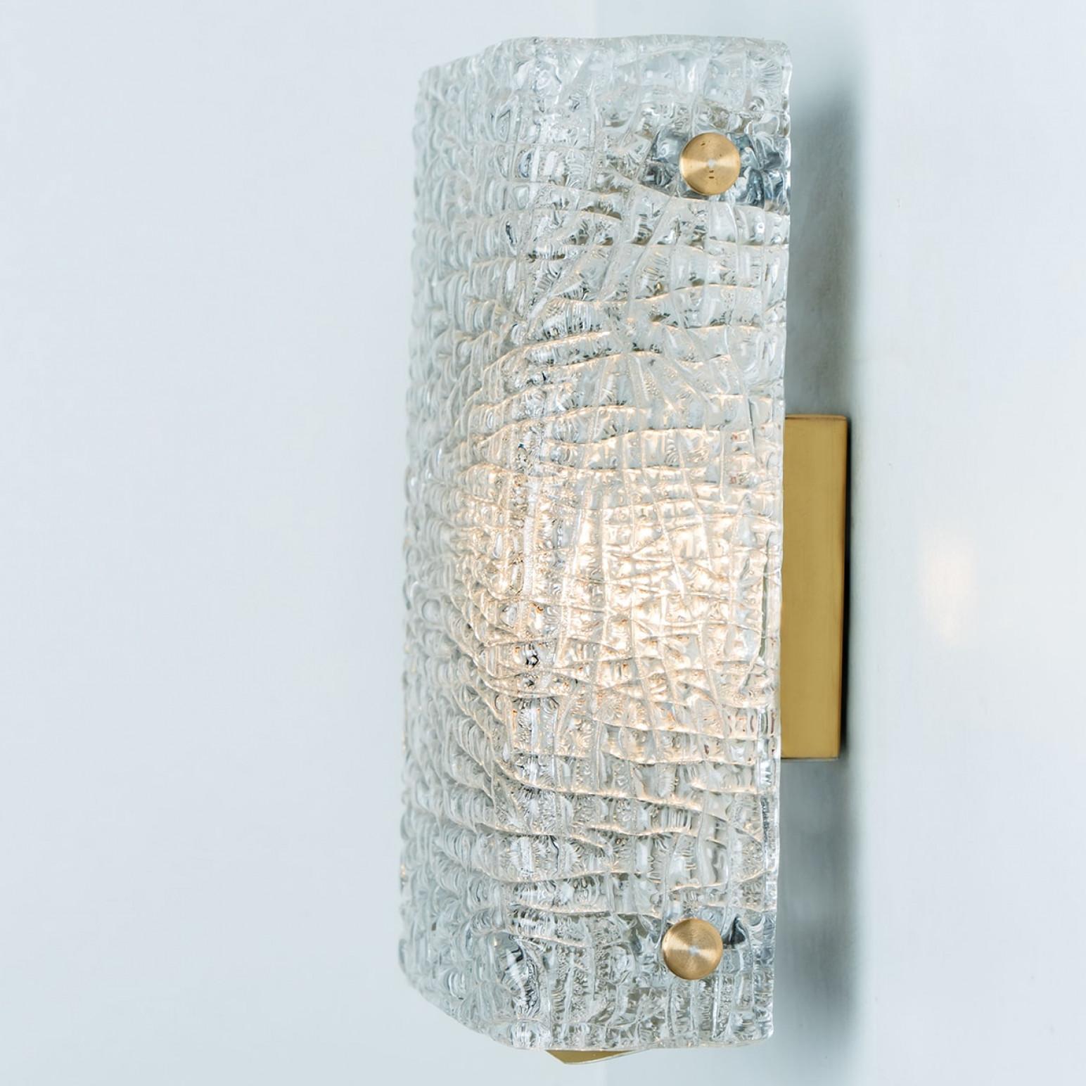 Metal Pair of Waved Glass Gold Wall Lights Kalmar, 1970s For Sale