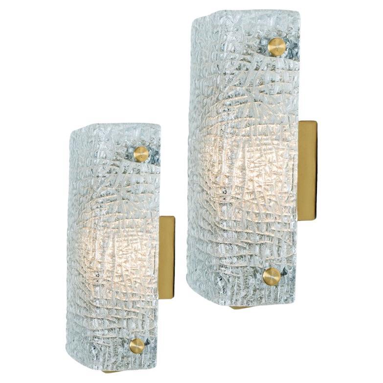 Pair of Waved Glass Gold Wall Lights Kalmar, 1970s