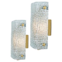 Pair of Waved Glass Gold Wall Lights Kalmar, 1970s