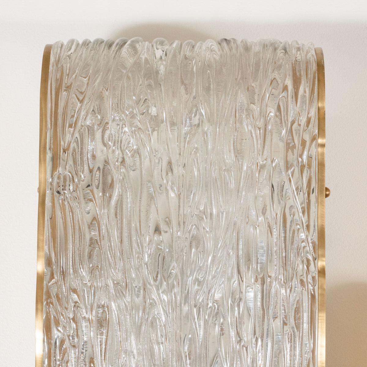 Pair of Wavy Textured Glass Sconces For Sale 6