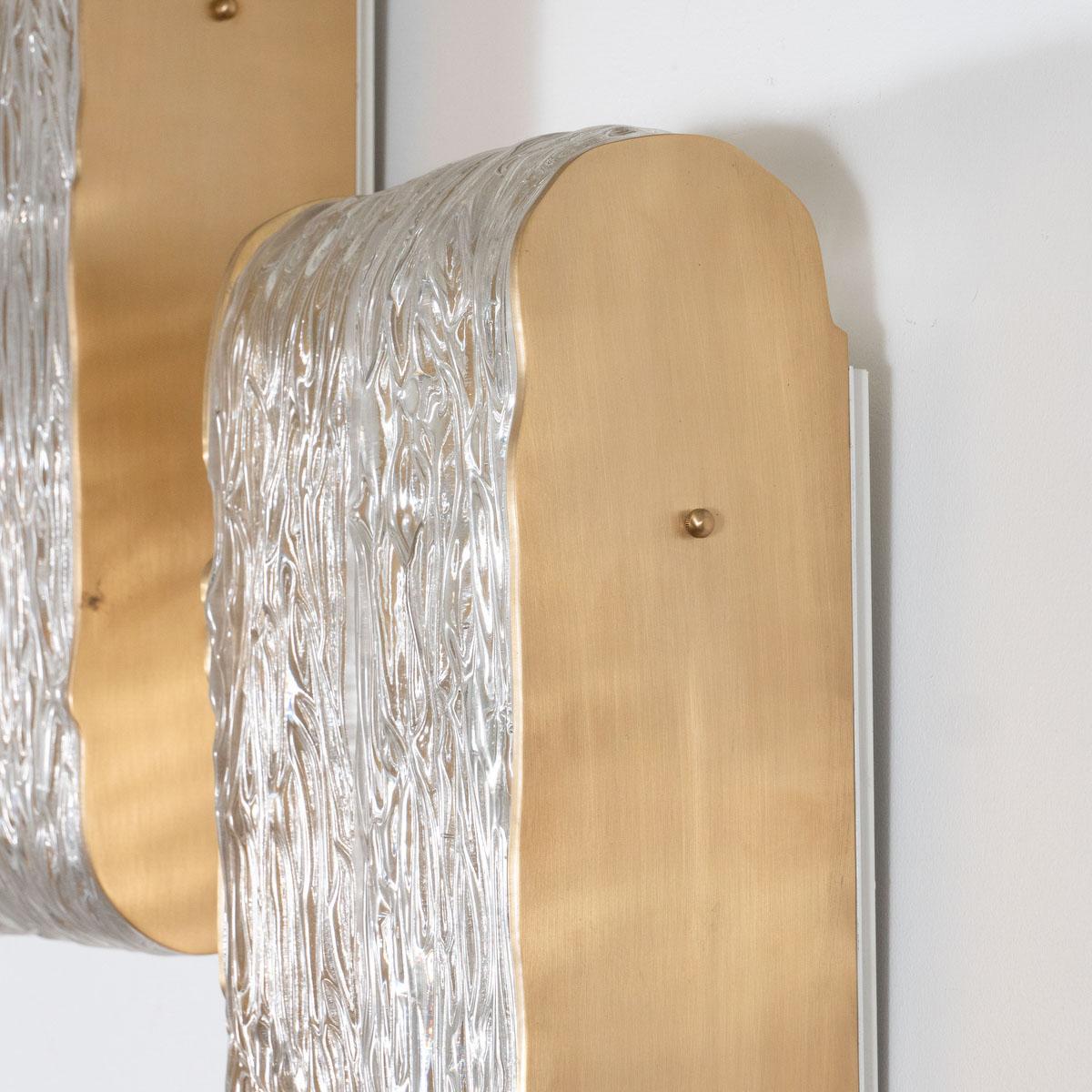 Pair of Wavy Textured Glass Sconces For Sale 7