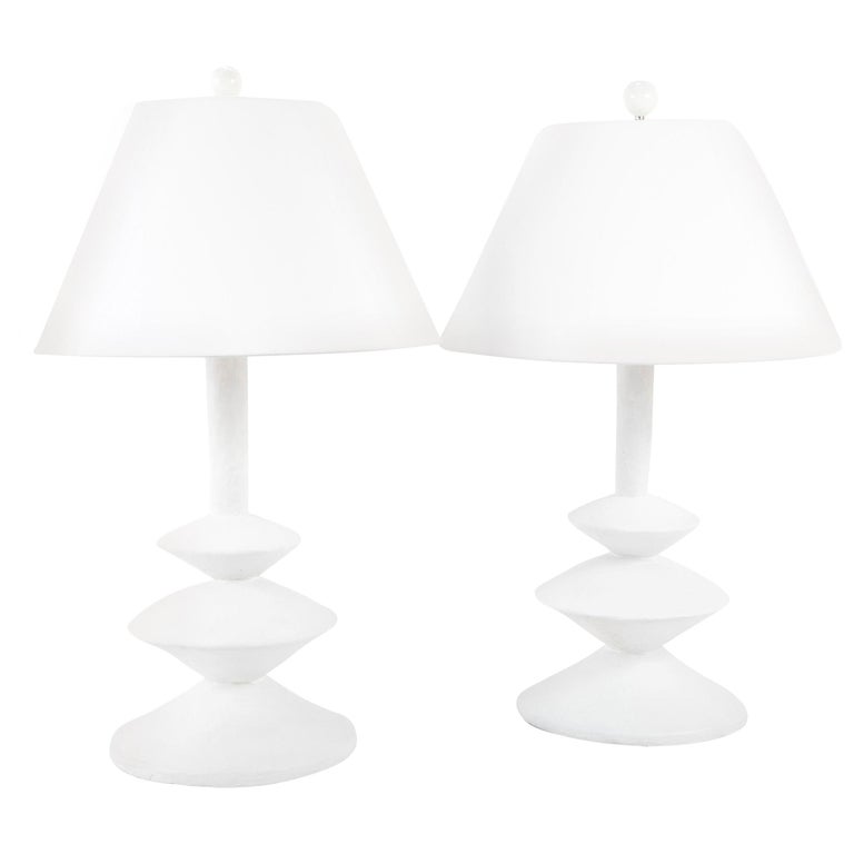 Pair of Waxed Plaster Lamps  For Sale
