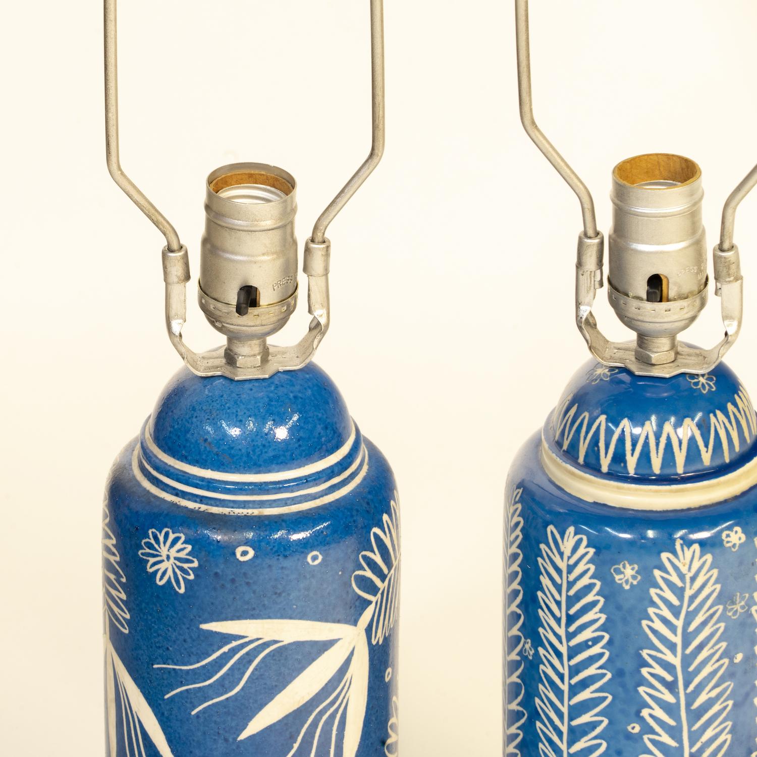 Mid-Century Modern Pair of Waylande Gregory Blue Ceramic Lamps