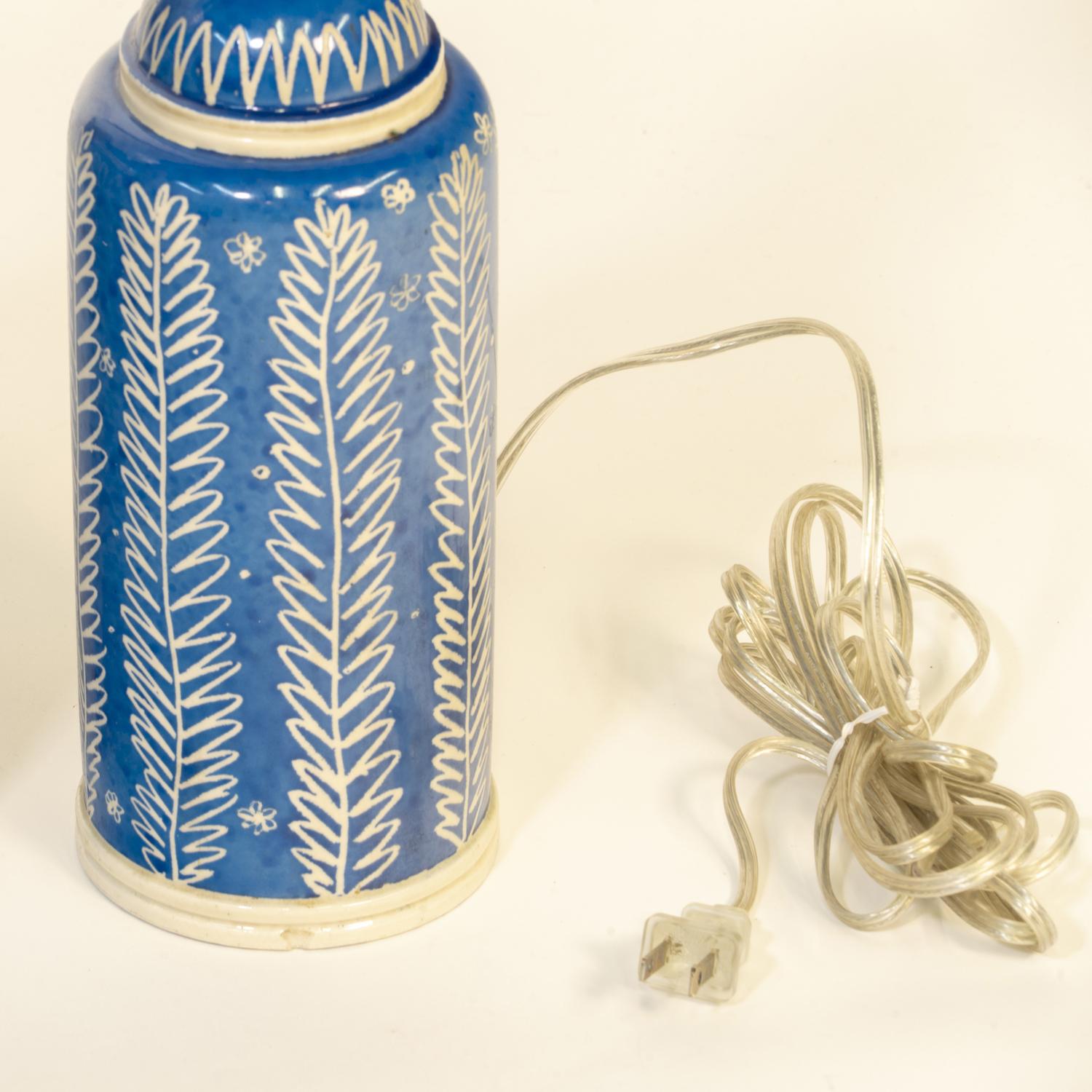 American Pair of Waylande Gregory Blue Ceramic Lamps
