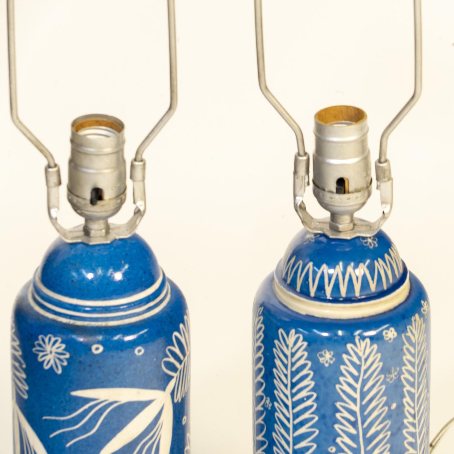 Glazed Pair of Waylande Gregory Blue Ceramic Lamps