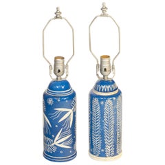 Retro Pair of Waylande Gregory Blue Ceramic Lamps