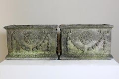 Pair of Weathered Adam Style Composition Stone Planters